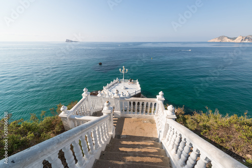 Benidorm balcon del Mediterraneo and sea from white balustrade Alicante Spain