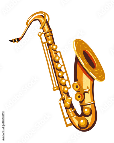 Flat vector illustration of a saxophone. Warm and golden colors