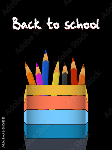 Coloured pencils and pencil holder with back to school text