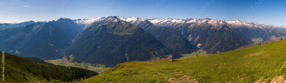 High resolution stitched panorama of a beautiful alpine view at Wildkogel Arena, Neukirchen, Salzburg, Austria