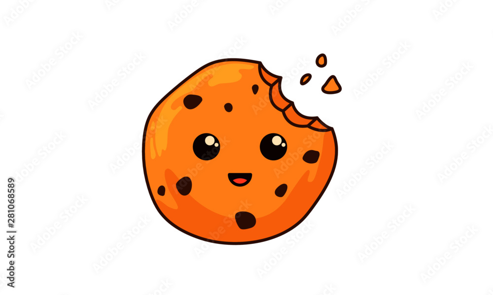 Kawaii cookie vector illustration. Japanese kawaii style chocolate cookie with eyes and mouth. Flat character isolated on white background. Kawaii cookie vector illustration. Japanese kawaii style chocolate cookie with eyes and mouth. Flat character isolated on white background.