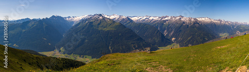 High resolution stitched panorama of a beautiful alpine view at Wildkogel Arena  Neukirchen  Salzburg  Austria