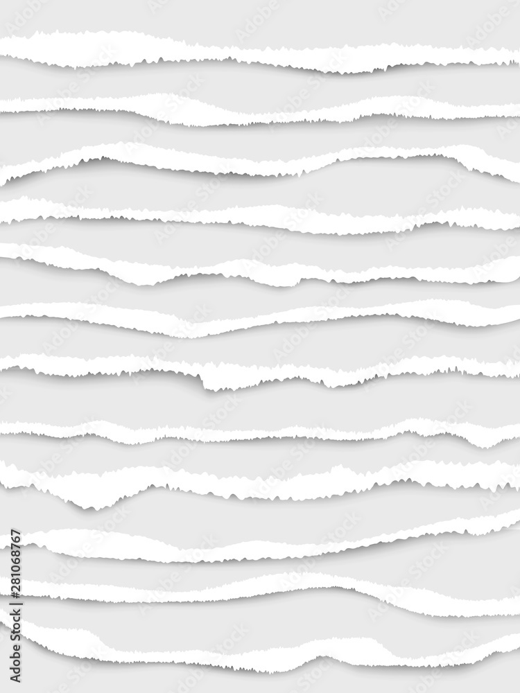 Obraz premium Ripped paper edges. Cut strip white notes ripped lines vector realistic collection. Edge ripped paper, scrap strip sheet illustration