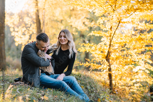 love  relationship  family and people concept - smiling couple having fun in autumn park