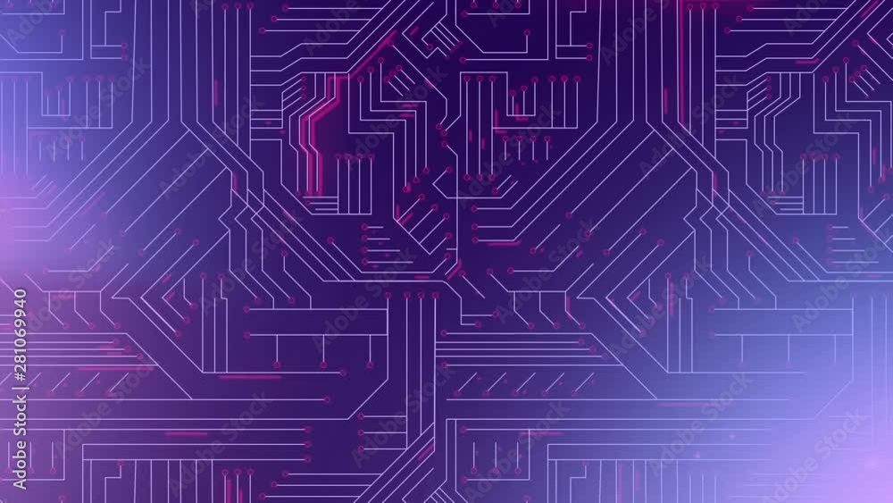 Computer circuit board with pink light trails Computer circuit board with pink light trails