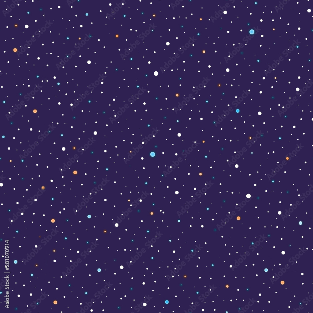 Multicolored stars twinkle in the dark night sky. Blue cosmic background. Galaxy.