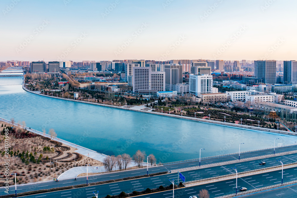 Vision of urban scenery of Matouqin bridge, Hohhot, Inner Mongolia, China