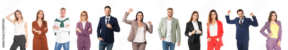Collage of attractive people on white background. Banner design Collage of attractive people on white background. Banner design