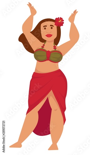 Hawaiian girl plump woman in swimsuit and flower in hair