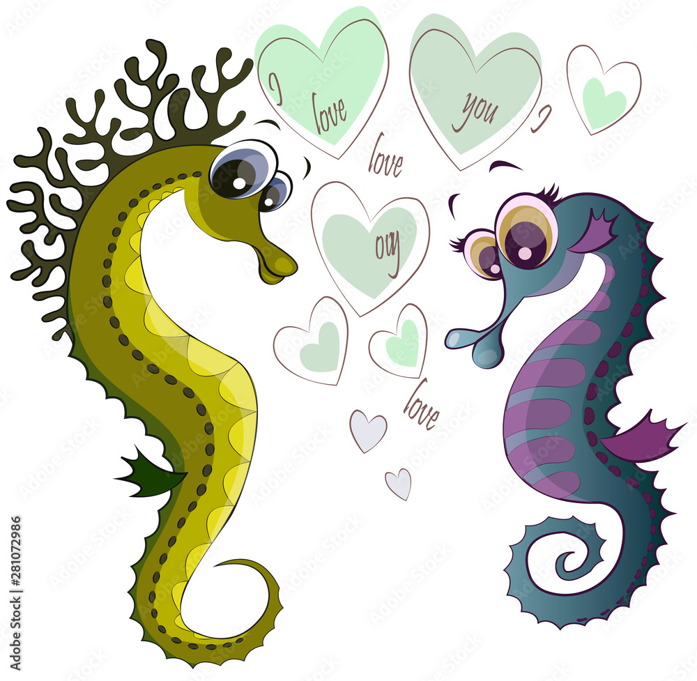 Cartoon seahorses. Love and feelings. Funny vector characters Stock Vector  | Adobe Stock