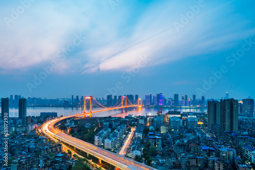 Night view of Yangtze river bridge  parrot continent  Wuhan  Hubei  China