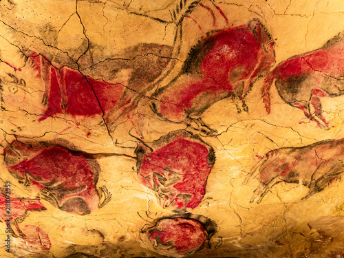 Red and black bison from Altamira cave photo