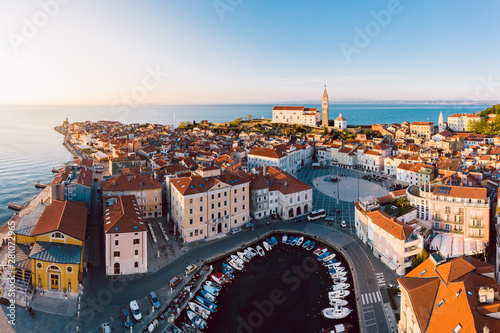 Aerial panorama of beautiful Slovenian city of Piran photo