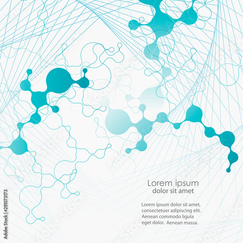 Polygonal science research technology connect DNA, atoms, molecules. Futuristic modern abstract background and presentation template