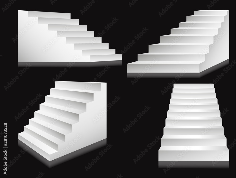 Stairs or staircases and podium ladders isolated isometric models Stairs or staircases and podium ladders isolated isometric models