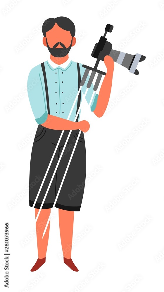 Photographer with photo camera and tripod isolated male character Photographer with photo camera and tripod isolated male character