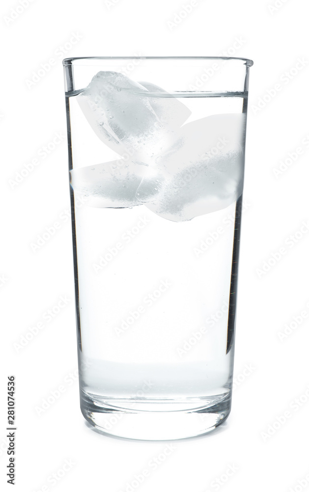 Glass of cold clear water with ice on white background. Refreshing drink Glass of cold clear water with ice on white background. Refreshing drink