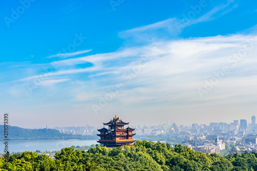 High-angle scenery of Wushan Chenghuang Temple, Hangzhou, Zhejiang, China photo