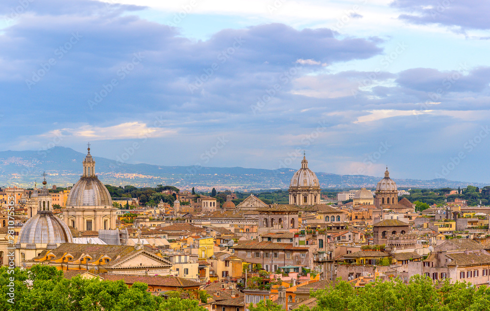 Amazing landscape with Rome, Italy with sunset light.