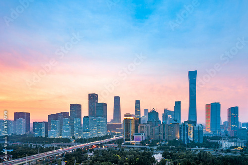Night view of high-rise buildings in the central business district of Beijing  China