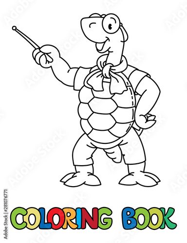 Turtle teacher ABC coloring book. Alphabet T