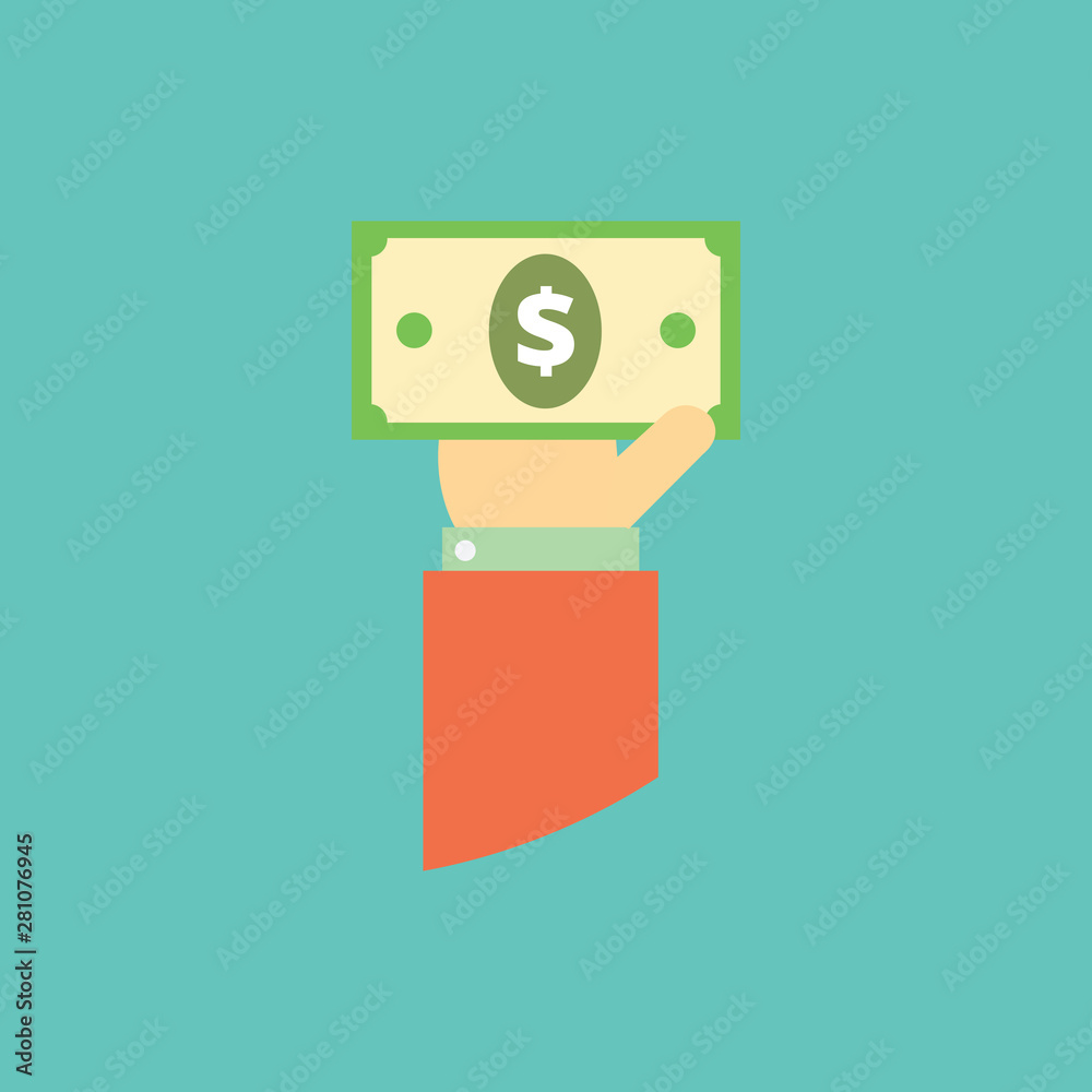 Hand holding green money banknotes. Vector Hand holding green money banknotes. Vector