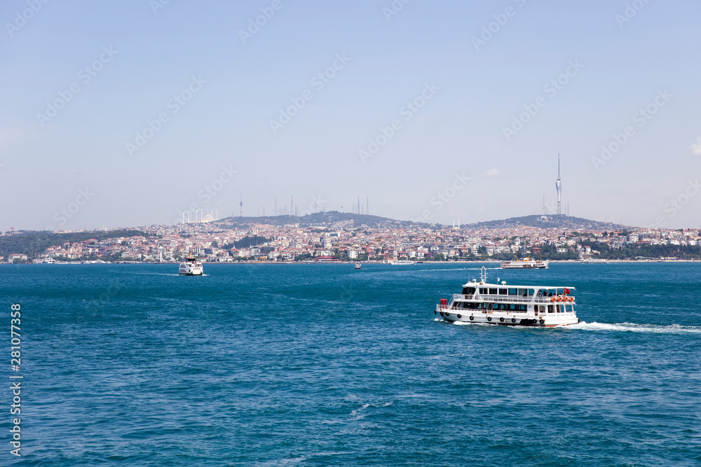 Boat at Bosphorus strait in Istanbul, Turkey