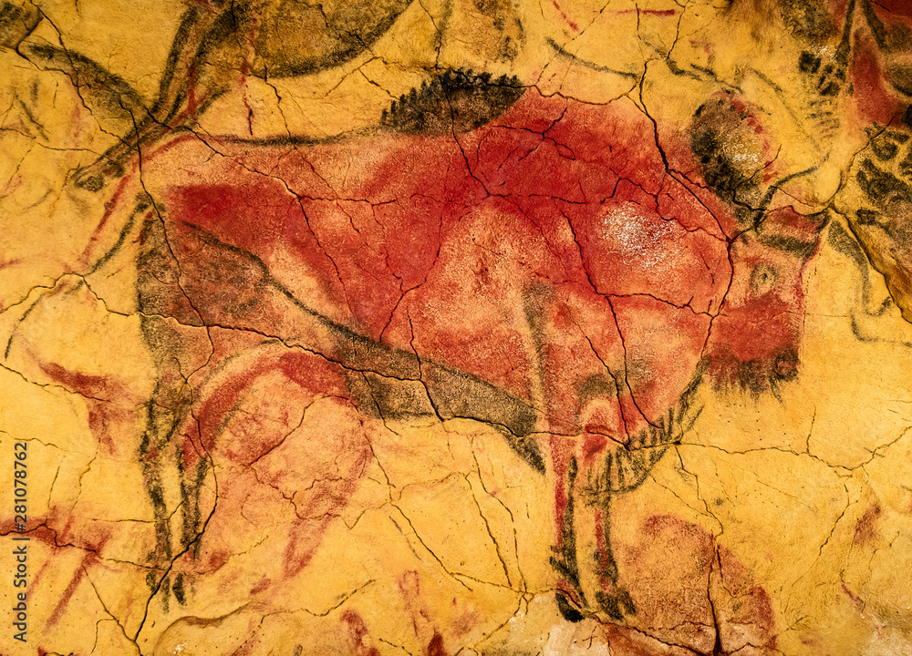 Red and black bison from Altamira cave