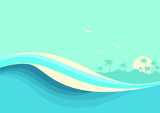Big ocean waves .Vector seascape with sky background for text