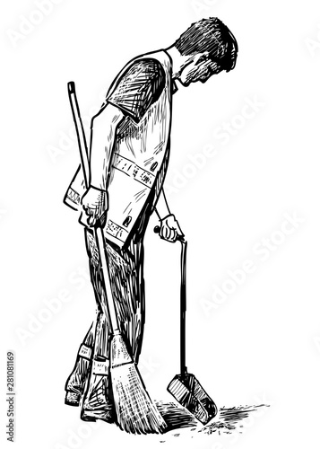 Sketch of a street cleaner at work