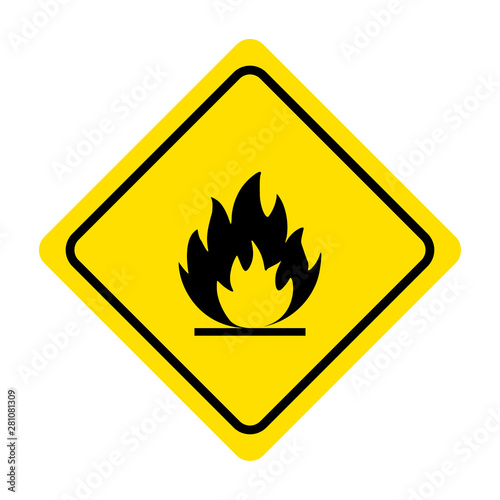 Flammable materials warning sign isolated on white background