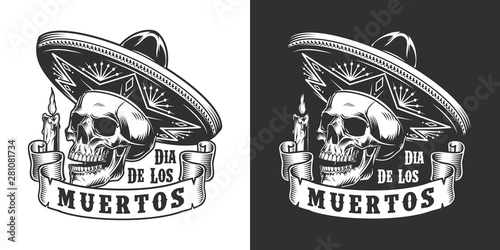 Dia De Los Muertos monochrome label