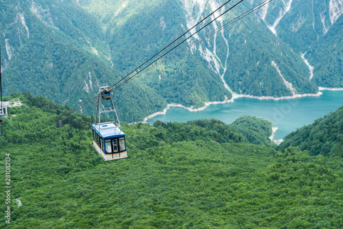 Ropeway in Tateyama Kurobe Alpine Route. This route is the famous mountain sightseeing route between Toyama and Nagano, Japan.