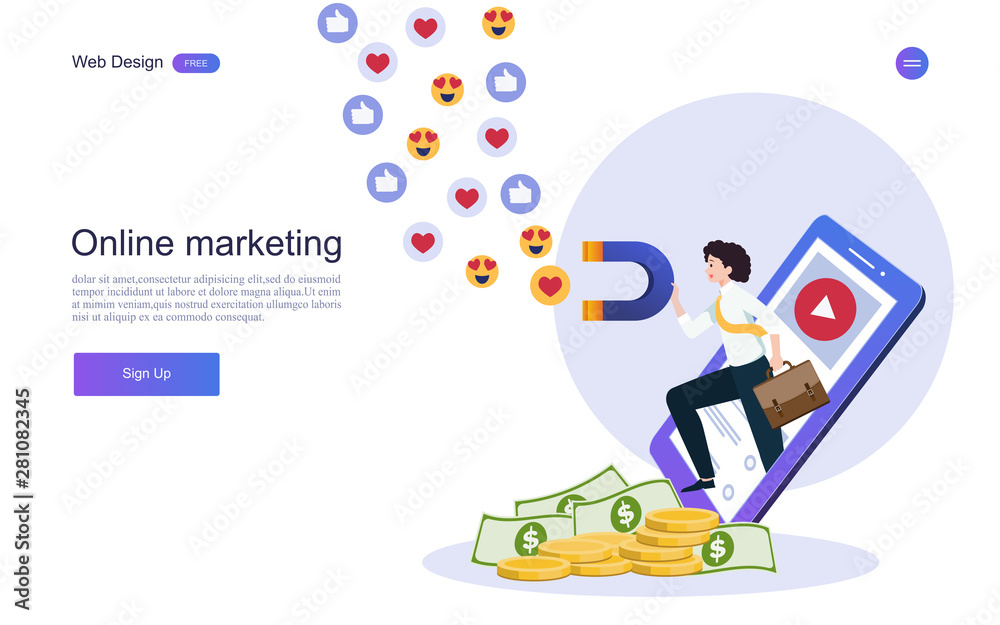 Digital marketing concept. Social network and media communication.Online marketing. Internet business process.Vector illustration Digital marketing concept. Social network and media communication.Online marketing. Internet business process.Vector illustration