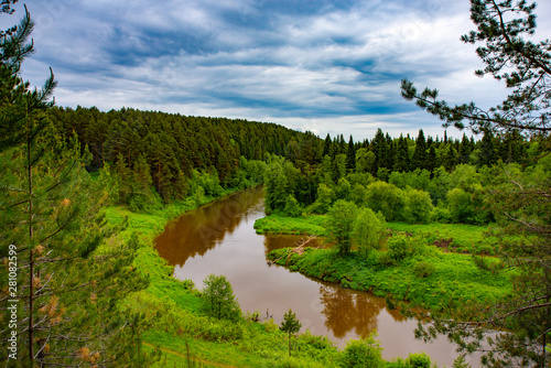 The Cheptsa river on a cloudy day the mountain Baygurez . Debesskaya district  Udmurt Republic  Russia