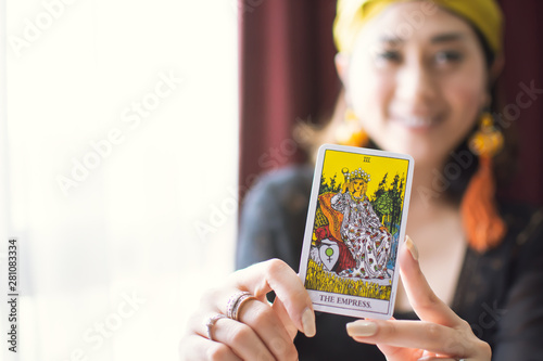 Closeup to a tarot card of 
