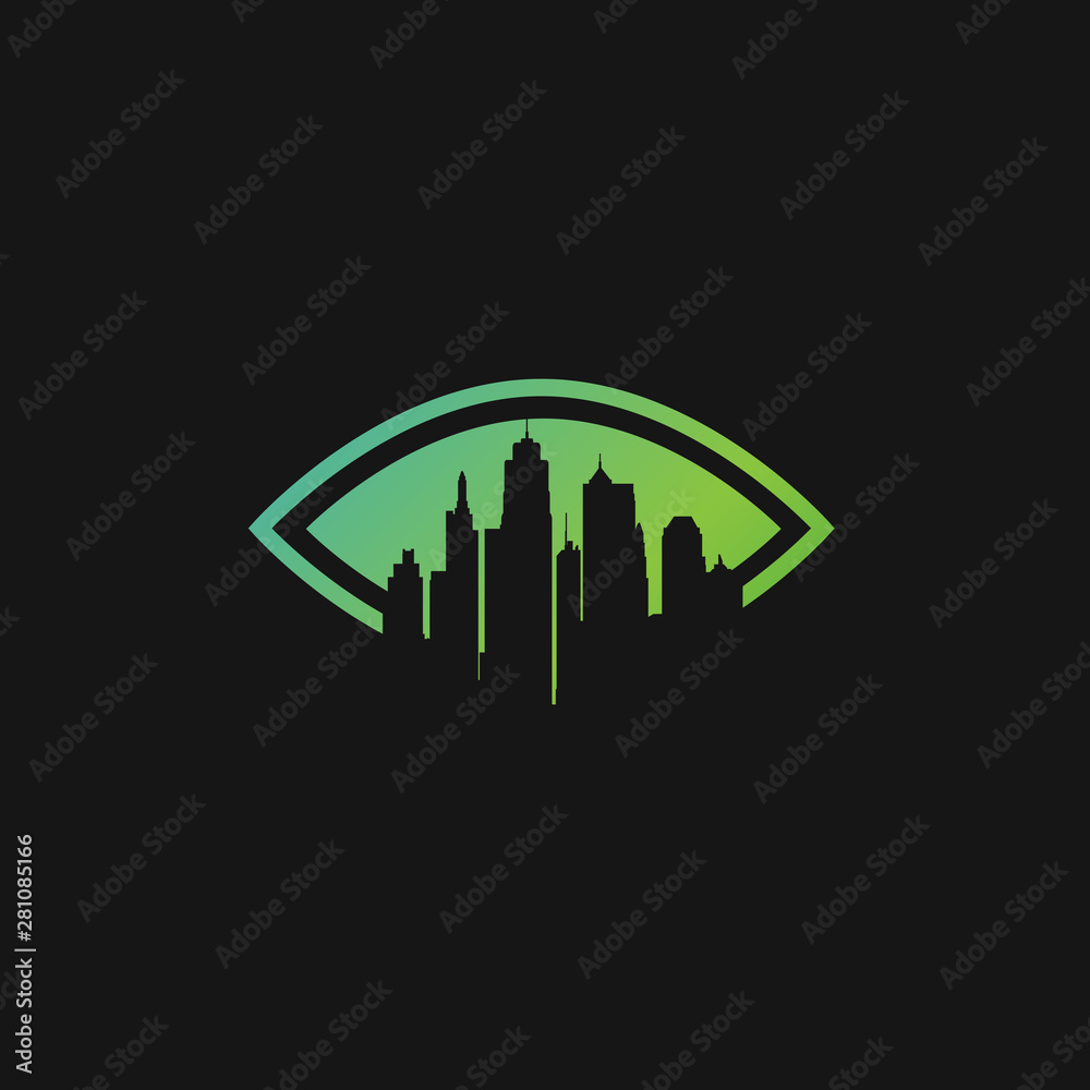 City silhouette eye view logo icon