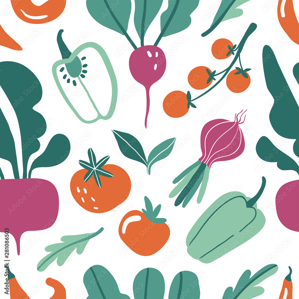 Seamless pattern with hand drawn doodle vegetables