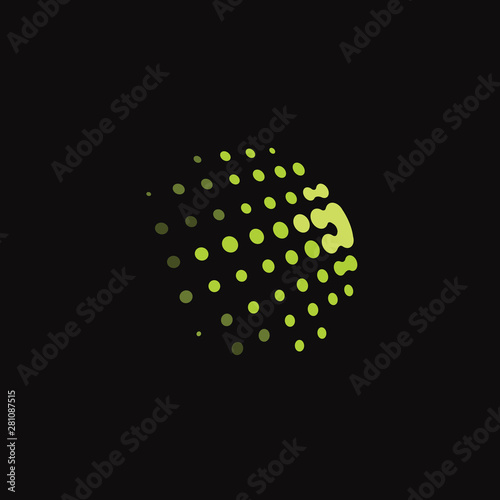 Abstract dynamic green dot, halftone logo icon