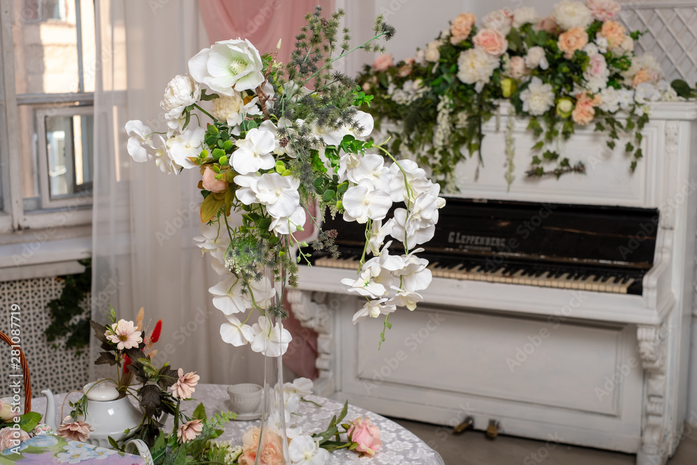 flowers on the piano