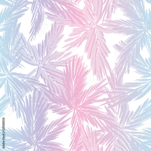 Vector seamless pattern with tropical palm leaves on holographic background. Vaporwave  retrowave trendy neon 80s-90s style summer tropical hand drawn illustration.