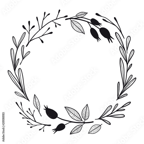 Black and white vector illustration with flowers