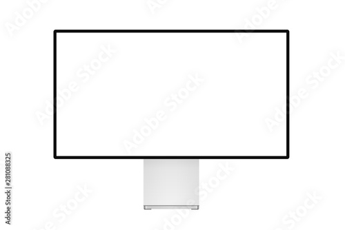 Super trendy realistic thin frame professional monitor mock up with blank white screen isolated.