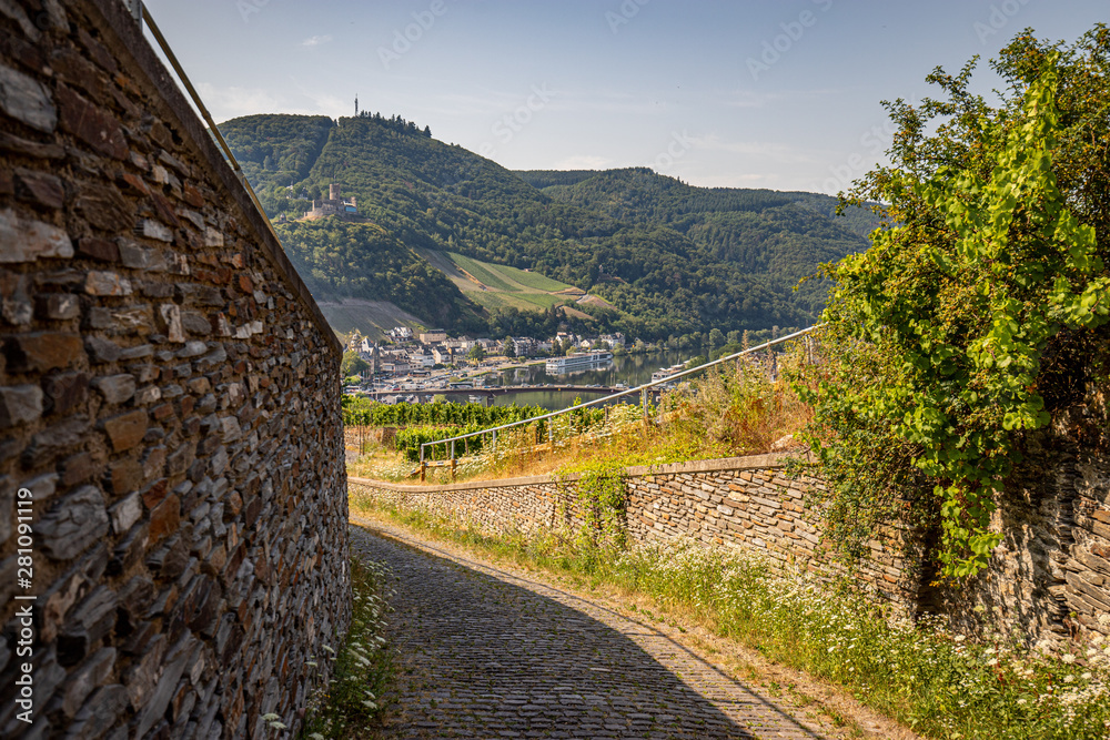 Obraz premium Wanderwege durch die Weinberge bei Bernkastel-Kues an der Mosel