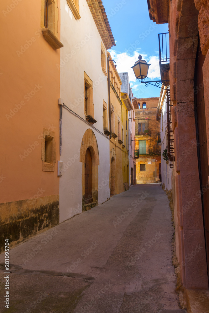 Estrecha calle peatonal  del bello pueblo de  la provincia de Tarragona