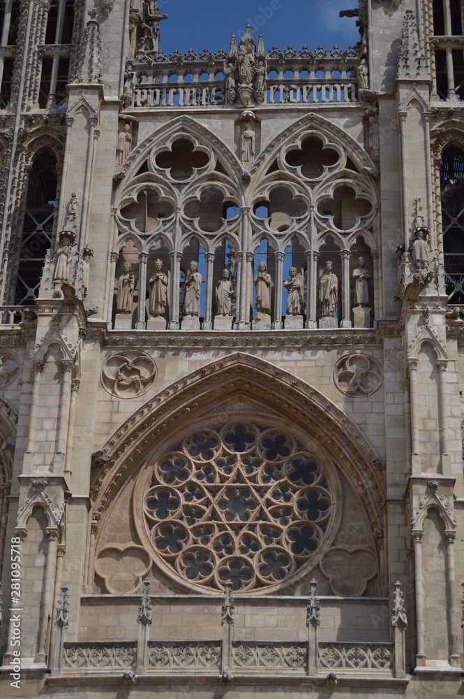 Fabulous Rosette On The Main Facade Of The Dated Cathedral In The 12th Century In Burgos. August 28, 2013. Burgos, Castilla Leon, Spain. Vacation Nature Street Photography.