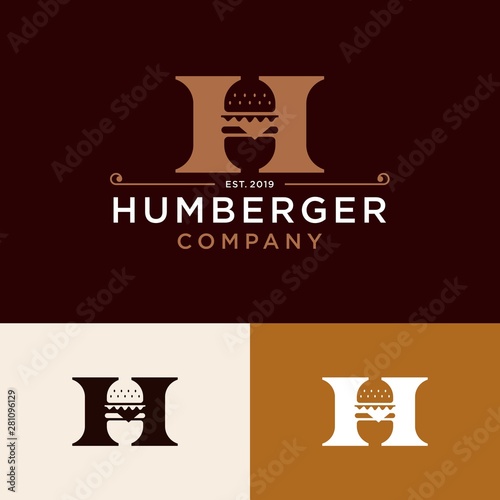 vintage burger logo design, burger shop. Simple and minimal design. Vector illustration.