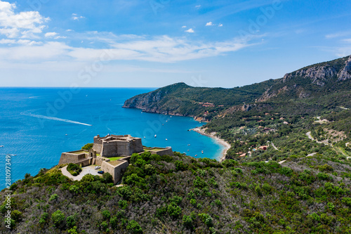 Star fort on the hill above the cliffs of Monte Argentario, Tuscany.