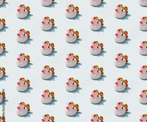 Whimsical seamless pattern of a unicorn bathtoy