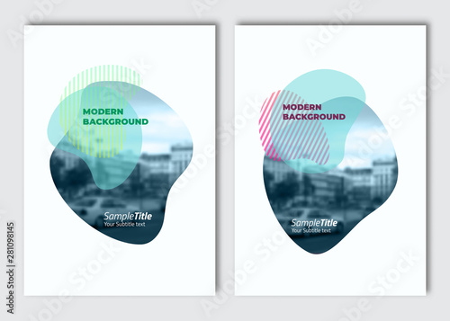 Flyer layout template. Fluid background. Vector brochure background with elements for magazine, cover, poster, layout design. A4 size. Replace the image in the clipping mask by yours.